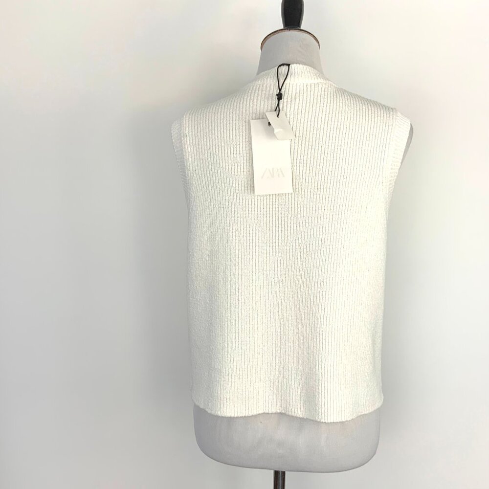 Zara Plain Knit Top/Vest in Cream with Gold Buttons Sz M - Picture 15 of 16